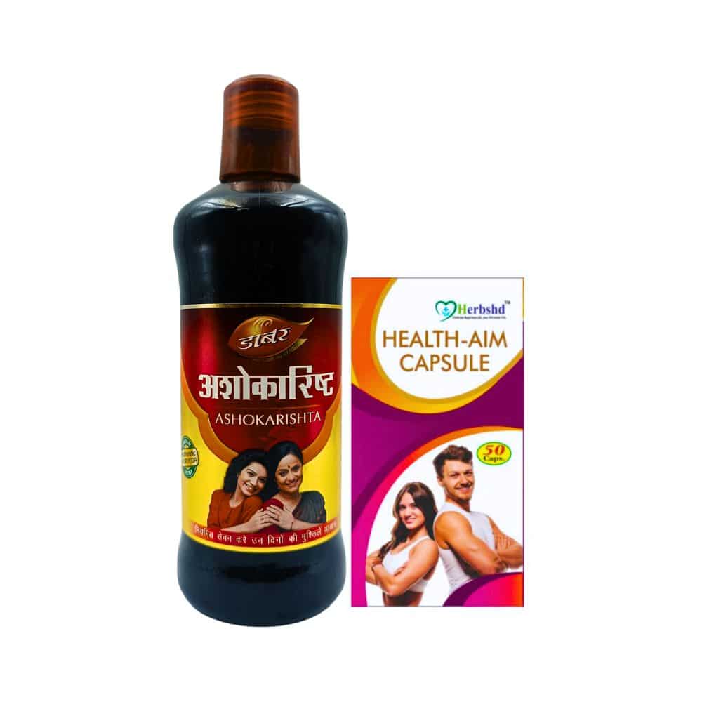 Order now Dabur Ashokarishta Tonic For irregular periods Dabur Ashokarishta Tonic And Health Aim Capsule Combo Pack